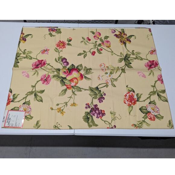 Vintage Linen Blend Brunschwig & Fils Ramages en Fete Cotton & Linen Print Maize - Picture 1 of 5